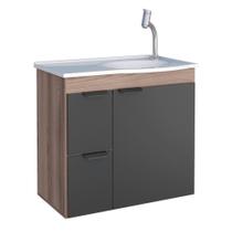 Kit Conjunto Banheiro Gabinete Com Cuba Lavabo Balcão Preto