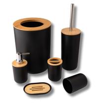 Kit Conjunto Banheiro Lavabo Escova Lixeira 6 Peças Bambu - Clink