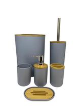 Kit Conjunto Banheiro Lavabo Escova Lixeira 6 Peças Bambu - REDTUN