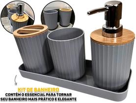 Kit Conjunto Banheiro Lavabo Luxo 4 Peças Com Detalhes Bambu Decorativos Porta Escova Sabonete Organização Completa Kit Conjunto Banheiro Lavabo Luxo 4 Peças Com Detalhes Bambu Decorativos Porta Escova Sabonete Organização Completa
