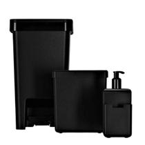Kit conjunto Banheiro Lixeira de pia 2,5L + Lixeira 15L + Dispenser 500ml Preto Brinox Coza - 99394/4008