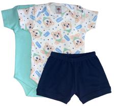 Kit Conjunto Bebê - 2 Body Manga Curta E 1 Shorts