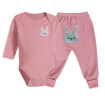 Kit Conjunto Bebê 2 Peças Body Longo e Mijão Bumbum Bordado