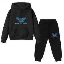 Kit Conjunto Blusa E Calça Moletom Infantil Borboleta Butterfly Azul Blue Menino Menina