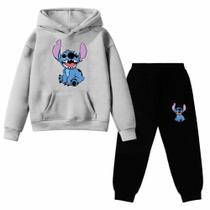 Kit Conjunto Blusa E Calça Moletom Infantil Sti-tch Sentado Happy Desenho Lilo - Envio 24H