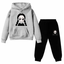 Kit Conjunto Blusa E Calça Moletom Infantil Wandinha Fofa Desenho Pequena Menina - Envio Imediato