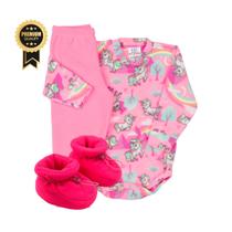 Kit Conjunto Body Calça + Pantufa Botinha Bebê Microsoft