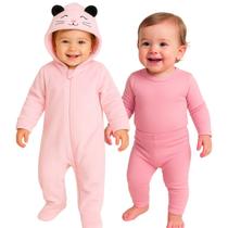 Kit Conjunto Body Térmico + Macacão Fleece Peluciado Bebê