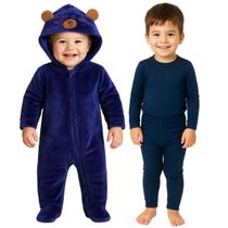 Kit Conjunto Body Térmico + Macacão Fleece Peluciado Bebê