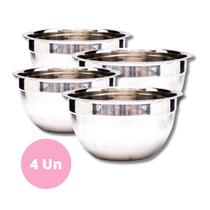Kit Conjunto Bowl Inox 20cm 4 Peças Confeitaria Saladeira Utensilio Cozinha P/ Receitas Dasshaus