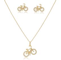 Kit Conjunto Brinco Colar Bike Bicicleta Banho Ouro 18k