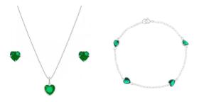 Kit Conjunto Brinco, Colar E Pulseira Verdes Prata 925 Kit95
