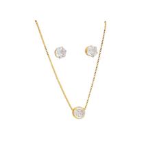 Kit Conjunto Brinco e Colar Ponto de Luz Folheado Ouro18k e Zircônia
