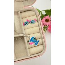 Kit Conjunto Brinco e Colar Stitch Infantil Aço Inoxidável
