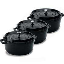 Kit Conjunto Caçarola Hercules Revestimento Ceramico Indução Preto 6,8L + 6,8L + 6,8L