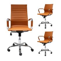 Kit Conjunto Cadeira de Escritório Presidente Alta Com 2 Cadeiras de Escritório Diretor Baixa Eames Eiffel Esteirinha Caramelo