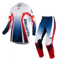 Kit Conjunto Calça Camisa Asw Image Way 24 Trilha Motocross Enduro Azul Branco Vermelho