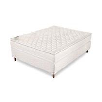 Kit Conjunto Cama Box Casal Colchão Espuma D33 Royal Saúde Pillow Top Bege + Base Sommier Bege 24 cm pés de madeira 138x188x61