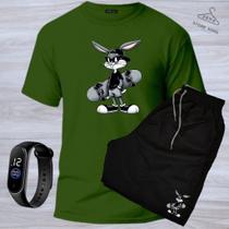 Kit Conjunto Camiseta 100% Algodão Bermuda Tectel Social Praia Presente Coelho Skate Conjunto Street