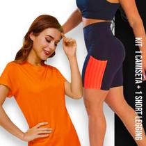 Kit Conjunto Camiseta Blusinha DRY + Short Leg Legging COM BOLSOS Corrida Academia Fitness 636