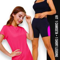 Kit Conjunto Camiseta Blusinha DRY + Short Leg Legging REDINHA Suplex Corrida Academia Fitness Yoga 635