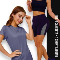 Kit Conjunto Camiseta Blusinha DRY + Short Leg Legging REDINHA Suplex Corrida Academia Fitness Yoga 635