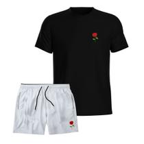 Kit Conjunto Camiseta Estampada e Short Tactel Com Bolsos Masculino