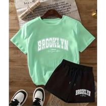 Kit Conjunto Camiseta Shorts Feminino Brooklyn Academia Treino Leve Blusinha e Short Kit Conjunto Camiseta Shorts Feminino Brooklyn Academia Treino Leve Blusinha e Short
