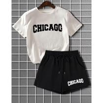 Kit Conjunto Camiseta Shorts Feminino Chicago Academia Treino Leve Blusinha e Short