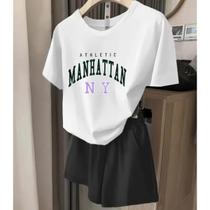 Kit Conjunto Camiseta Shorts Feminino Manhattan New York Academia Treino Leve Blusinha e Short
