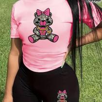 Kit Conjunto Camiseta Shorts Feminino Urso Gangster Dinheiro Academia Treino Leve Blusinha e Short Kit Conjunto Camiseta Shorts Feminino Urso Gangster Dinheiro Academia Treino Leve Blusinha e Short