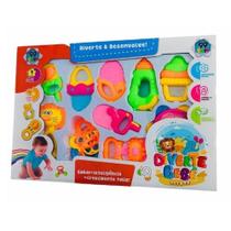 Kit Conjunto Chocalho E Mordedor Infantil Brinquedo 10 Peças Kit Conjunto Chocalho E Mordedor Infantil Brinquedo 10 Peças