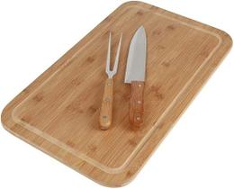 Kit Conjunto Churrasco Bamboo Tábua Retangular 3 Peças Mor