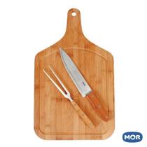 Kit conjunto churrasco tabua faca garfo 3 peças bamboo mor Kit conjunto churrasco tabua faca garfo 3 peças bamboo mor