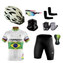 Kit Conjunto Ciclismo Camisa e Bermuda Proteção UV + Capacete Ciclismo + Luvas + Óculos Esportivo + Manguito + Bandana - XFreedom