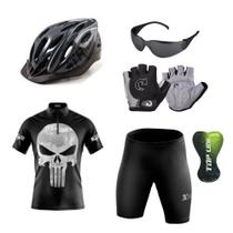 Kit Conjunto Ciclismo Camisa Proteção UV e Bermuda + Capacete Ciclismo +Luvas Ciclismo + Óculos - XFreedom