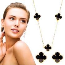 Kit Conjunto Colar Brinco Trevo Virgínia Grife Luxo