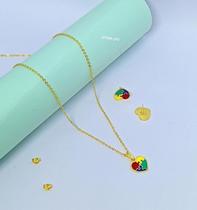 Kit Conjunto Colar + Brincos Autismo com Pingente Coração quebra cabeça Colorido Folheado Ouro antialérgico Brinco