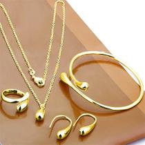 Kit Conjunto Colar Brincos Pulseira Anel Gota Liga de Zinco Kit Conjunto Colar Brincos Pulseira Anel Gota Liga de Zinco