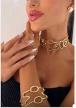Kit Conjunto Colar Choker e Pulseira Folheado Ouro 18k Inspiração Thassia Naves Blogueira Tendência Moda Luxo Dourado Kit Conjunto Colar Choker e Pulseira Folheado Ouro 18k Inspiração Thassia Naves Blogueira Tendência Moda Luxo Dourado