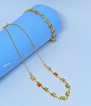 Kit Conjunto Colar Choker e Pulseira Pingente Borboletas zircônias coloridas Folheado a Prata Dourado Adulto e Infantil