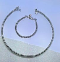 Kit Conjunto Colar Choker Feminino + Pulseira Elo Aro Mola Folheado Ouro 18K Doutado Prata Moda Blogueira