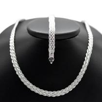 Kit Conjunto Colar Corrente Cordao Gargantilha + Pulseira Trançada 6 Fios Banhada a Prata 925 Kit Conjunto Colar Corrente Cordao Gargantilha + Pulseira Trançada 6 Fios Banhada a Prata 925