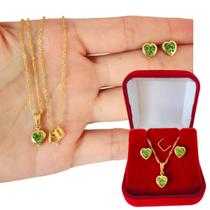 Kit Conjunto Colar e Brinco Coração Ponto de Luz Zircônia Banhado a Ouro 18 k