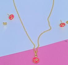 Kit Conjunto Colar e Brincos Infantil Barbie Girl Rosa Pink Folheado Ouro 18k Lançamento 2023 Filme Tendência Moda