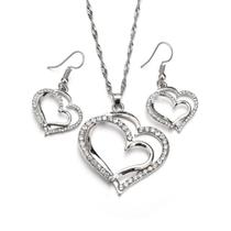 Kit Conjunto Colar e Brincos Metal Coração Strass Presente
