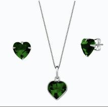 kit Conjunto Colar e Par Brinco Coração Zirconia Prata 925 kit Conjunto Colar e Par Brinco Coração Zirconia Prata 925