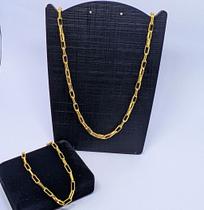 Kit Conjunto Colar e Pulseira Corrente Elos Retangular Gargantilha Longa Masculino Feminino Folheado Ouro Dourado Kit Conjunto Colar e Pulseira Corrente Elos Retangular Gargantilha Longa Masculino Feminino Folheado Ouro Dourado