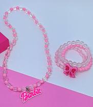 Kit Conjunto Colar e Pulseiras Infantil Miçangas Coloridas Personagens Disney 3D Barbie Wandinha Unicórnio Meninas