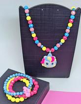 Kit Conjunto Colar e Pulseiras Infantil Miçangas Coloridas Personagens Disney 3D Barbie Wandinha Unicórnio Meninas Kit Conjunto Colar e Pulseiras Infantil Miçangas Coloridas Personagens Disney 3D Barbie Wandinha Unicórnio Meninas